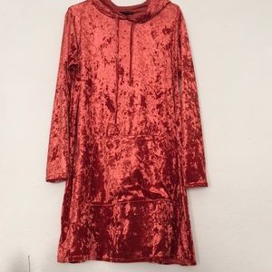 Poof! Orange velvet hoodie dress with pocket